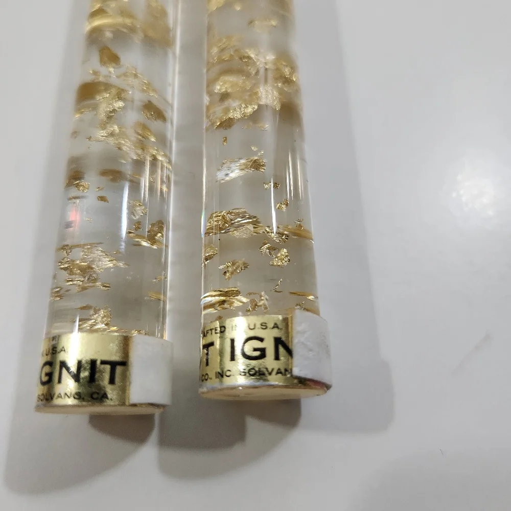 Vintage Pair Lucite Gold Fleck Candles